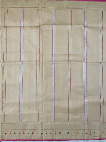 Banarasi Katan Silk Saree | Beige With Meenakari Border | Gold & Silver Zari | Handwoven | Silk Mark | Ships from California